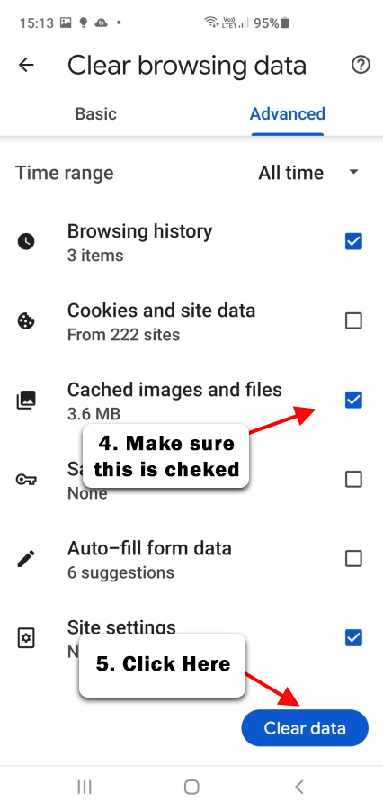 clear your cache with Chrome on Android