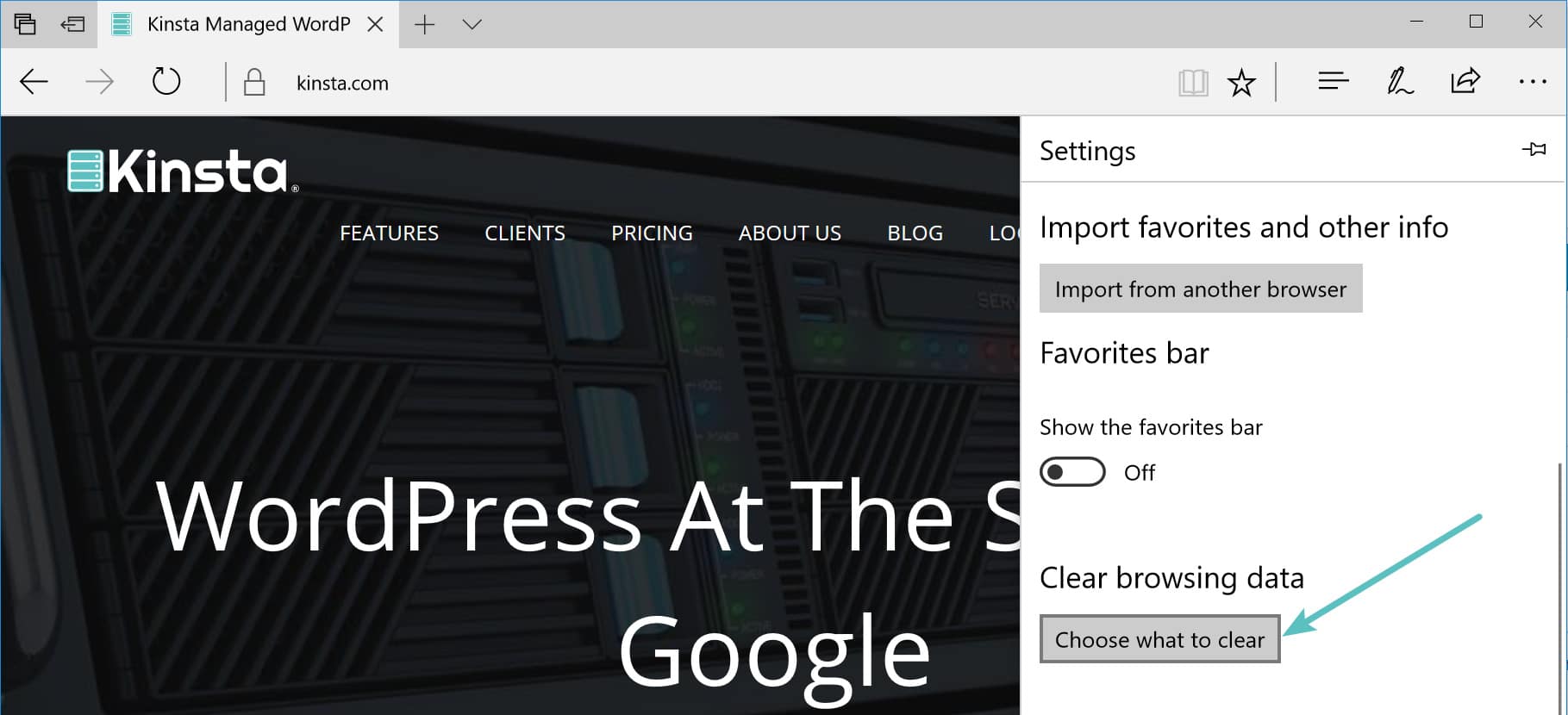 clear your cache with microsoft edge