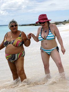 Lesbo Beach Grandma Libby on holiday with my best friend auntie trisha.  As you can see we both love the beach and the water.  We ha